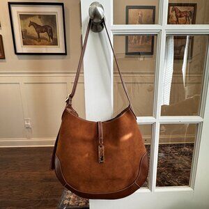 Shoulder bag leather and suede like large satchel hobo tote brown khaki camel